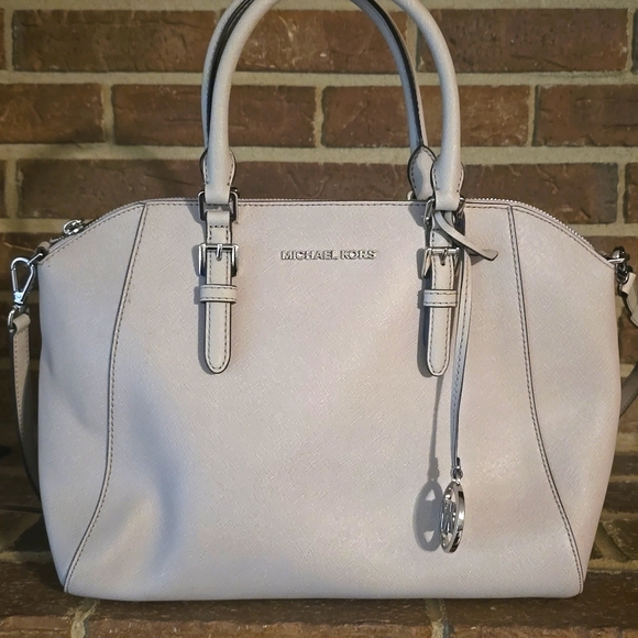 Michael‎ Kors Ciara Medium Saffiano Leather Satchel Gray - Picture 1 of 5
